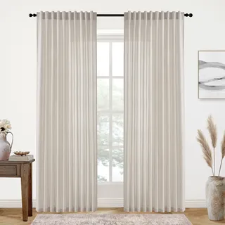 XTMYI Landhausvorhänge für Wohnzimmer, 178 cm breit, durchscheinend, Leinen, Shabby-Chic-Vorhänge für Schlafzimmer, Haferflocken, 274 cm lang