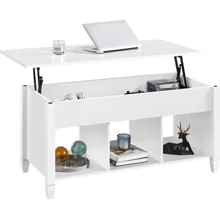 Yaheetech Couchtisch höhenverstellbar Kaffeetisch mit hebeplatte Hubtisch versteckter Stauraum Beistelltisch aus Holz Sofatisch für Wohnzimmer Weiß - Weiß