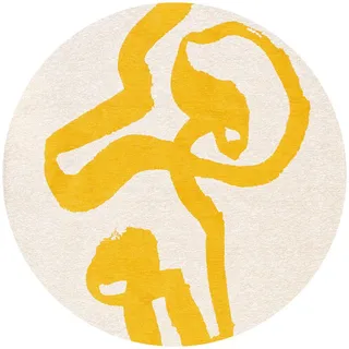 Louis De Poortere Teppich Pure Yellow Craft Ribbon 240/240 cm , Weiß , Textil , Grafikmuster , Rund , 240x240 cm , Oeko-Tex® Standard 100 , antistatisch, pflegeleicht, rutschfeste Unterfläche, für Fußbodenheizung geeignet, UV-beständig, waschbar , Teppiche und Böden, Teppiche