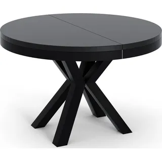 WFL GROUP Runder Ausziehbarer Esstisch im Loft-Stil - Industrieller Tisch mit Schwarzen Metallbeinen - Platzsparender Tisch für Wohnzimmer - Schwarz - 100 bis 180 cm