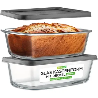 NutriChef Glas Brotbackform Mit Deckel 2er Set 1,8 L – Borosilikat Kastenform Luftdicht Stapelbar Für Backen, Aufbewahren und Meal Prep