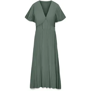 Sommerkleid VERO MODA "VMMENNY SS 7/8 V-NECK DRESS WVN GA", Damen, Gr. M, N-Gr, laurel wreath, Web, Obermaterial: 100% Viskose, unifarben, wadenlang, V-Ausschnitt, Kleider Sommerkleid, Viskose