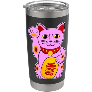 Glückskatze Katzen Maneki-Neko Katze Winkekatze Lucky Yoga Doppelwandiger Edelstahl-Thermobecher