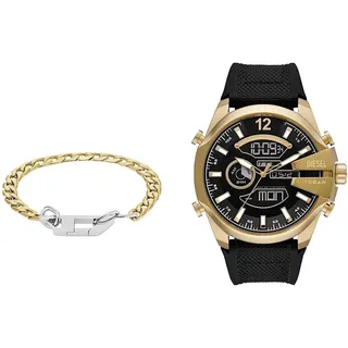 Diesel Herren-Edelstahl-Quarz-Dreizeigeruhr und Schmuck-Set
