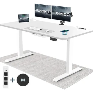 JUMMICO Höhenverstellbarer Schreibtisch 160x80 cm mit USB Steckdose und Kabelloses Ladepad, Schreibtisch Höhenverstellbar Elektrisch mit PC Kabelmanagement und Rollen, Verstellbarer Stehpult, Weiß