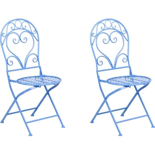 BELIANI Gartenstuhl 2er Set Blau Eisen Zusammenklappbar Antik-Optik Französisch Romantisch Verschnörkelt Balkon Outdoor Terrasse Ausstattung Möbel - Blau