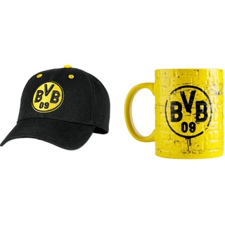 Borussia Dortmund Herren Bvb-Kappe (Schwarzgelb) Kappe, Schwarz/gelb, Einheitsgröße EU & BVB-Tasse Gelbe Wand, Gelb, 1 Stück (1er Pack), 0,3l