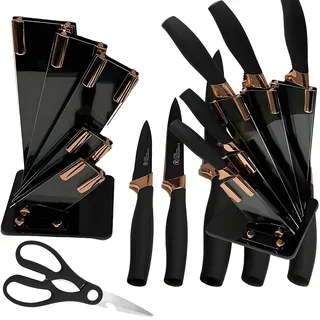 Kochmesser 5er Set Messer Küchenmesser Laser Muster Scharfes Japanisches Santokumesser Hackbeil Schneiden Allzweckmesser Ultrascharfe Klingen Retoo - Schwarz, Rosa