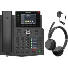 GEQUDIO IP Telefon GX5+ Set mit Netzteil & Bluetooth Headset - Fritzbox, Telekom kompatibel - Freisprechen & Kabelloses Headset – Deutsche Anleitung (PDF) für Fritz Box, Sipgate, Telekom Speedport