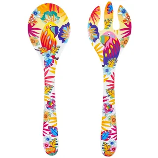 Les Jardins de la Comtesse - MelARTmine Salatbesteck aus Melamin – Bahia-Papageien – 33 cm – Mehrfarbig – Geschirrset Quasi-bruchsicher