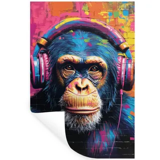 MuchoWow Wandtattoo Graffiti - Schimpanse - Straßenkunst - Kopfhörer - Affe 40x60 cm , Blau , Kunststoff , 40x60x0.1 cm , Tapeten & Wandverkleidungen, Wandtattoos & Sticker