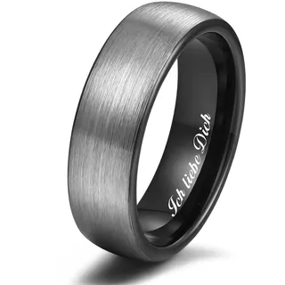 Zakk Ring Herren Damen Wolfram Verlobungsring Trauringe Ehering Partnerringe Gebürstet 6mm 8mm Schwarz Blau (Schwarz-6mm, 72 (22.9))