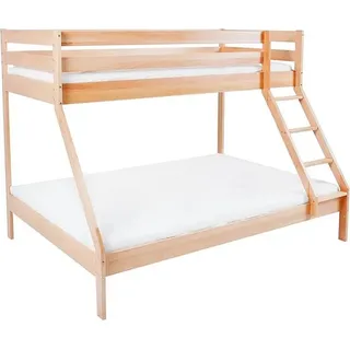 CasaDolce Etagenbett MERKA, natur, 206x148x150 cm, massives Buchenholz, ein Bett 90 x 200 cm, ein Bett 140 x 200 cm, ohne Matratze - Naturbelassen