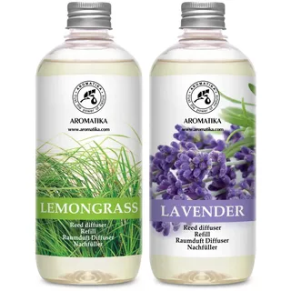 Raumduft Nachfüller Lemongrass & Lavendel 2x500 ml - Raumerfrischer | Raumbeduftung mit ätherischen Ölen aus Lavendel und Zitronengras, Zimmerduft nachfüllen, Raumluft, Hausparfüm, Lufterfrischer