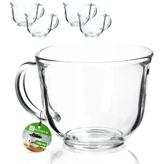 KADAX Große Teegläser 480 ml mit Henkel, 4er Set, spülmaschinenfeste Gläser für Heißgetränke wie Tee, Kaffee & Kakao, Teetassen, Kaffeegläser aus Glas, Kaffeetassen