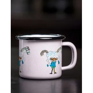 Pippi Langstrumpf Tasse Rosa, 150ml, Emaille, Pippi Becher für Kinder, Geschenk und Deko