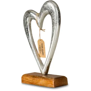 Designer Skulptur Herz H23cm Silber Mango Holz Tischdekoration Wohndekoration