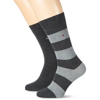 Tommy Hilfiger Herrensocken Doppelpack Uni/Ringel schwarz