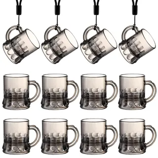 12 Stück Schnapsglas mit Henkel Kunststoff 3CL Schwarz Schnapsbecher Party Schnapsgläser mit 12 Schnapsglaskette Kunststoff Geburtstag Tassen für Junggesellenabschied,Fasching,Mottoparty Schwarz