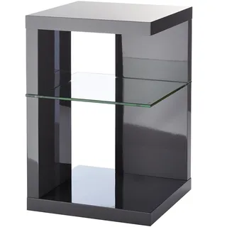 M2 Kollektion Beistelltisch/Nachttisch Domingo, 40x40x60 cm I Anthrazit Hochglanz I Klarglas-Ablage I Modern & Elegant
