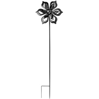 Ideen mit Herz Windrad aus Metall | für den Garten | schwarz | Windspiel | Gartendeko | ideal zum Bemalen und Weiterverzieren (Design 5 | Ø 22 cm | Höhe 82 cm)