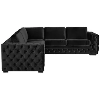 Ecksofa Schwarz Wohnlandschaft Couch Eckgarnitur Polster Samt Stoff Möbel Design - Schwarz