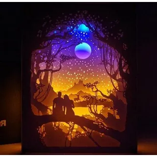 Papier-Skulptur-Lichtbox mit Schattenwurf, LED-Tischlampe für Dekoration, Mondfarben, Kunstpapier, Decorativer Papierschnitt, Nachtleuchte.