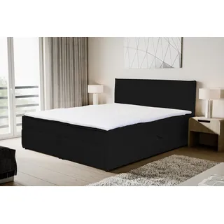 VENASI Boxspringbett 140x200 mit Bettkasten, Gloria Doppelbett Schwarz Cordstoff - Schwarz