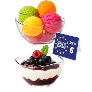 Premium Glas Dessertschalen Set 6, 215ml BLEI FREI Dessertgläser, Stabelbare Glasschalen, Dessertbecher, Puddingschalen, Dessert Schalen Glas, Obst Servierschalen, Soßenschalen, Dessert Bowls