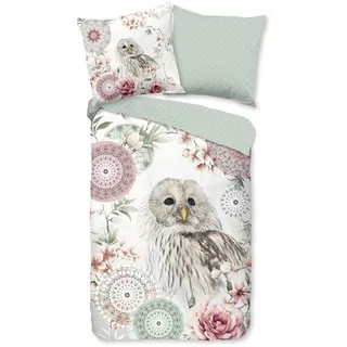 HIP Omaira 2 Stk., tlg. Flanell, Bettwäsche offwhite 155x220 cm + 80x80 cm - beige;grün;pink