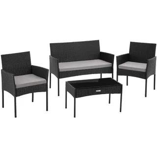 tectake Rattan Gartenset Palese, Sofa 250 kg, je Sessel 120 kg, schwarz , Schwarz , Kunststoff , Rechteckig , Gartenmöbel, Gartengarnituren, Gartenmöbel-Sets