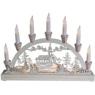 The Christmas Workshop Weihnachtskerzenbrücke, 7 LED-Leuchtdekoration Schwibbogen, traditionelles Holzdesign, batteriebetrieben