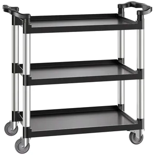 Vevor Mehrzweckwagen, 226 kg Tragkraft, 3-stufiger Universalwagen aus Kunststoff mit 360° Schwenkrädern (2 mit Bremse), 106x49x98 cm großer Servierwagen für Lager, Büro, Zuhause, Restaurant, Küche