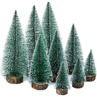 9 Stück Mini Tannenbaum,Weihnachtsbaum Künstlicher, Weihnachtsbaum Schnee Klein mit Holzsockel,für Weihnachtsdeko/Tischdeko/Schaufenster,3Größen, 70% PVC, Grün - Grün