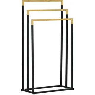 kleankin Handtuchhalter Freistehend, Handtuchständer mit 3 Handtuchstangen Badetuchhalter für Badezimmer, Stahl Bambus