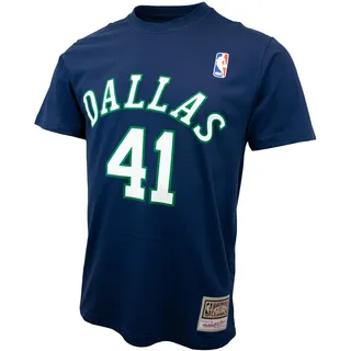 Mitchell & Ness NBA Name & Number T-Shirt - Dallas Mavericks, Dirk Nowitzki, Größe M, Dunkelblau, 100% Baumwolle, Herren, Frauen, Kinder, Unisex, Frühling, Sommer, Herbst, Winter