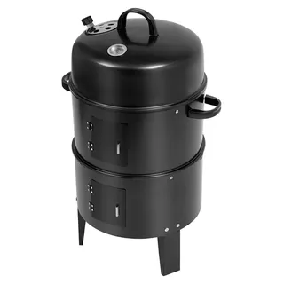 3-in-1 Smoker-Grill/Räuchergrill & BBQ - Outdoor Grill - Zwei Ebenen - Mit Thermometer - Verstellbare Luftklappen - Schwarz