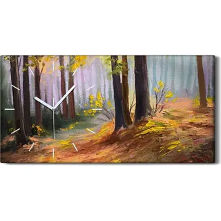 Dekor Leinwand Uhr Wandbilder Quarz 60x30 Frühling Landschafts Bäume Bunte Wald - weiße Hände