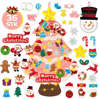 Lanpn Filz Weihnachtsbaum mit Filz Schneemann, 102cm DIY Kinder Weihnachten Bastelset Christbaum Tannenbaum mit 36 Stück Abnehmbaren Ornamente Hängend Dekor Dekoration für Home Tür Wand