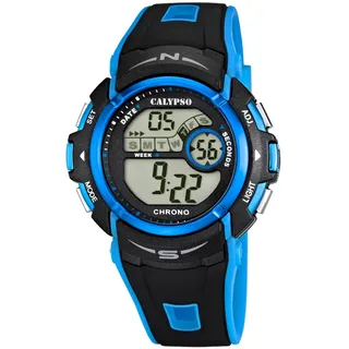 Calypso Herren Digitaluhr schwarz/blau, Kunststoff Armband, Durchmesser: 44mm, Wasserdichtigkeit: 10 Bar, K5610/6