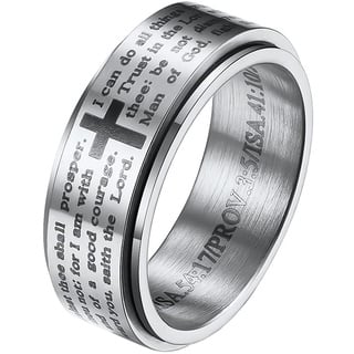 HIJONES Herren Edelstahl Bibel Vers Lords Prayer Kreuz Gott Ring Farben Spinner Silber Ringe Größe 62