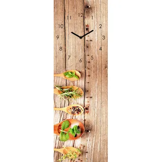 Wanduhr Glas 20x60cm Kräuter Gewürze Löffel Uhr Glasbild Küche Küchenbild Deko - Schwarz