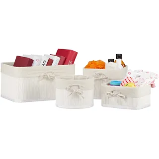 Relaxdays Aufbewahrungskorb 4er Set Bambus mit Stoffbezug 24 x 34 x 19 cm weiß