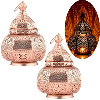 2er Set Orientalische Laterne Lampe Nachttischlampe Mahana Kupfer