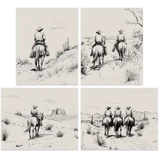 SUPERDANT Western Skizzenszene Wandkunst Poster Western Cowboy Drucke Poster Cowboy Copules Wandbilder Cowgirl Wandkunstdrucke 6 Stück/Set Für Schlafzimmer Wohnzimmer Ungerahmt
