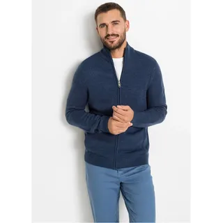 Strickjacke BONPRIX "Feinstrickjacke", Herren, Gr. 52/54 (L), blau, Strick, Obermaterial: 100% Polyacryl, unifarben, regular fit hüftbedeckend, hoch geschlossener Ausschnitt, Strickjacken Strickjacke, mit Stehkragen, Regular Fit, aus Polyacryl, mit Reißverschluss
