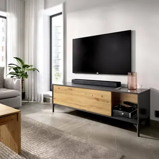 Dmora - TV-Ständer Olimpo, niedriges Sideboard für Wohnzimmer, Sideboard für Wohnzimmer für Fernseher, 132 x 39 x 44 cm, Eiche Nodes und Anthrazit
