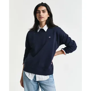 Sweatshirt GANT "SHIELD C-NECK SWEAT", Damen, Gr. L, blau (evening blau), Sweatware, Obermaterial: 87% Baumwolle, 13% Polyester, Rundhals, Rippbündchen, Sweatshirts Sweatshirt, Grafische GANT-Stickerei auf der Brust