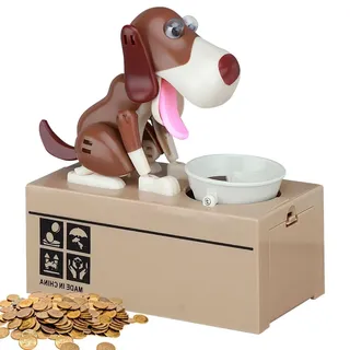 Hungriger Hund Spardose, Spardose Hund Frisst Geld Kinder, Süße Welpen-Sparschwein, Hundesparschwein, Lustige Spardosen für Kinder Geburtstagsgeschenk, 16.5x8x17cm (Weiß und Braun)