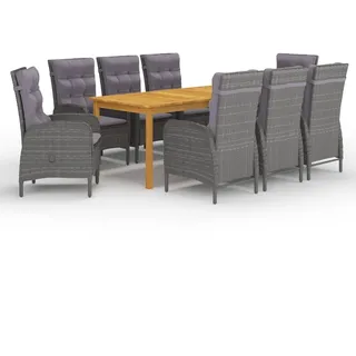 Garten-Essgruppe 9-teilig für 8 Personen Grau mit Akazien-Massivholz Tisch 200x100 cm - Grau